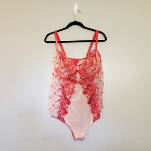 Torrid pink embroidered floral mesh bodysuit embroidered 1 piece lingerie 2x NWT